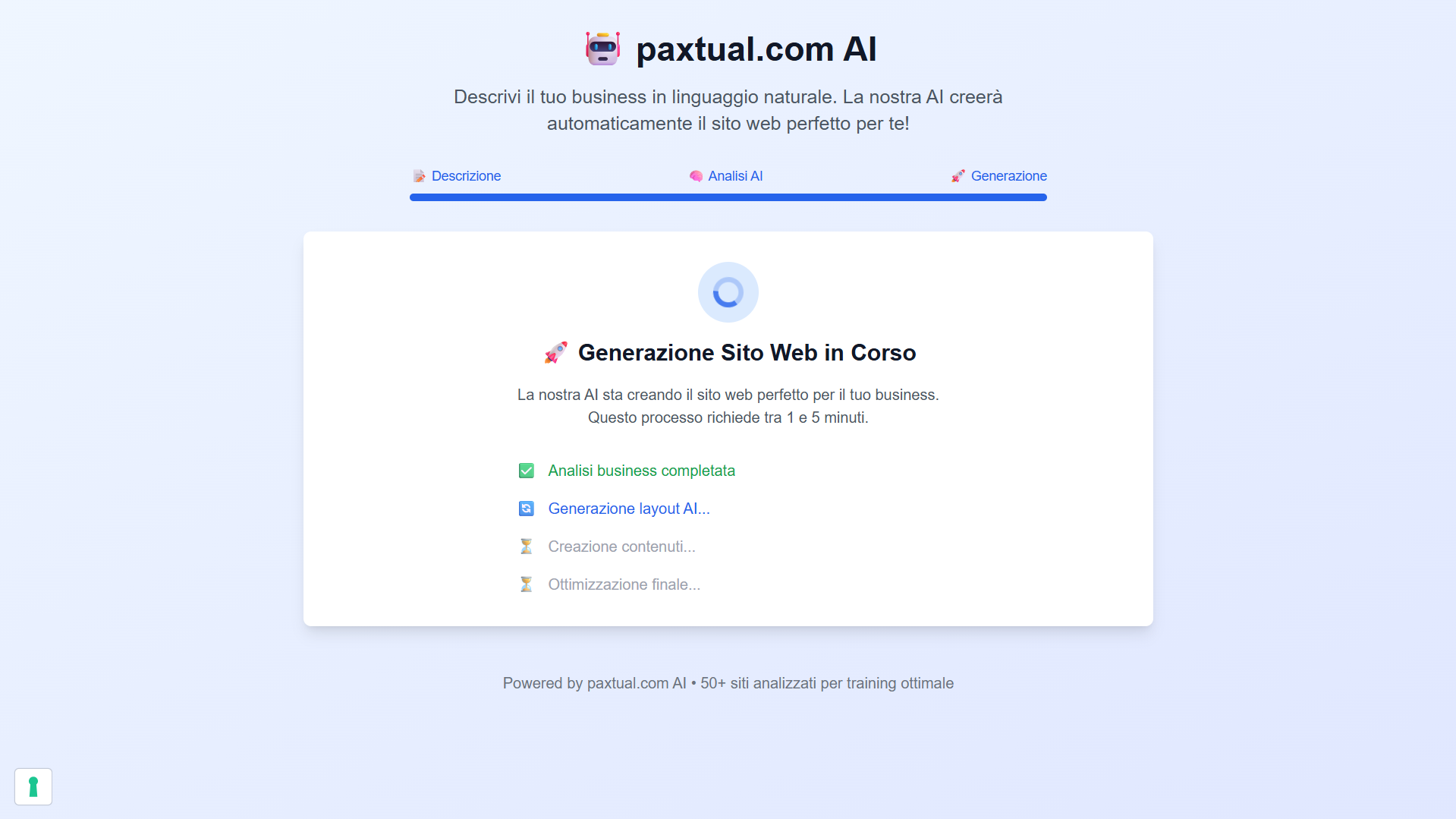 Schermata di generazione AI in corso