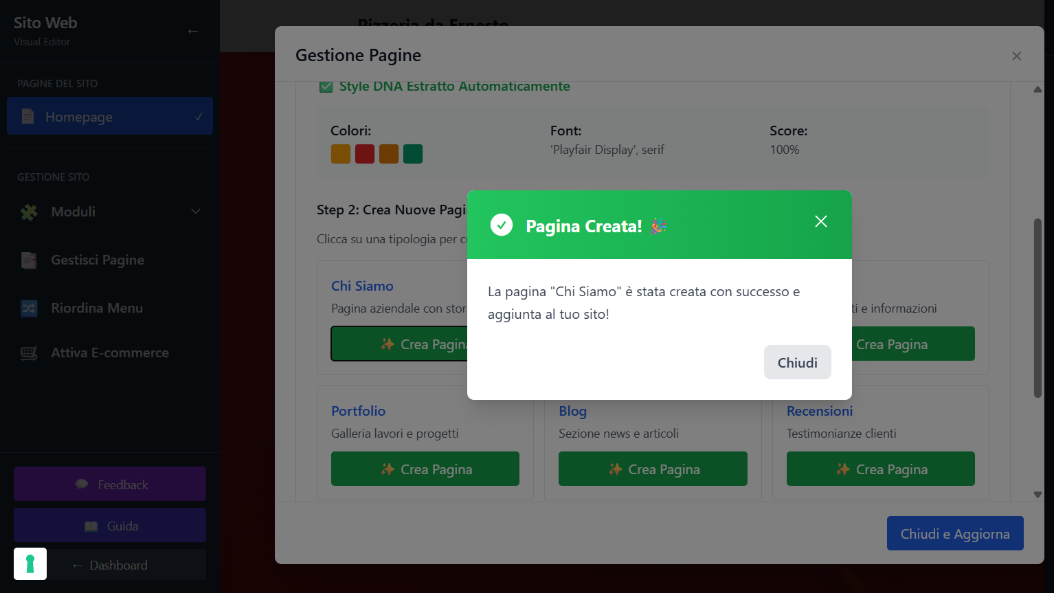 Modal per aggiungere una nuova pagina