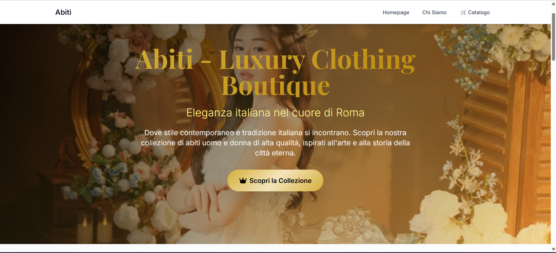 Homepage luxury clothing boutique - Esempio sito generato da Paxtual
